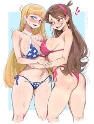 2girls american_flag_bikini big_ass bikini blonde_hair braces brown_hair celyn404 disney disney_channel disney_xd fit_female gravity_falls huge_breasts mabel_pines nice_ass pacifica_northwest pink_bikini sweat sweatdrop sweating sweating_female tagme thick_thighs usa_bikini usayceln yuri