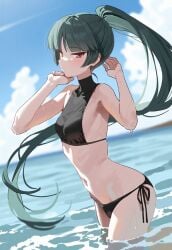 ai_generated beach bikini owari_wan pokemon ponytail sabrina_(pokemon)