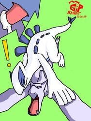 aerodactyl ambiguous_gender anal anal_sex anus closed_eyes cum cum_in_ass cum_inside duo gipbandit green_background legendary_pokemon lugia male nintendo open_mouth penetration penis plain_background pokemon pokemon_(species) sex tapering_penis video_games