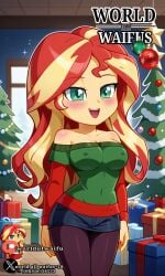 ai_generated equestria_girls mlp_g4 my_little_pony mylittlepony santa_claus santa_costume santa_hat sunset_shimmer