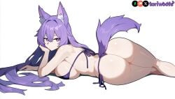 1girls ai_generated ass ass_focus big_breasts bikini breasts curvy cute dog_ears dog_girl female female_only highres hips huge_boobs huge_breasts kemonomimi light_skin light_skinned_female long_hair patreon_username petgirl petite purple_ears purple_eyes purple_hair purple_tail thick_thighs thighs tori toriwoofs watermark wavy_hair white_background wide_hips wolf_ears