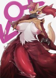 anthro anthro_only anthrofied big_breasts big_penis blush breasts canine claws cum delphox dickgirl dripping edit fox intersex mammal nintendo open_mouth penis pokemon precum red_eyes shiron_(artist) vein video_games wide_hips