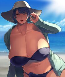 1dickgirl ara_ara beach bikini curvy curvy_futa dickgirl futanari hat large_breasts light-skinned_dickgirl milf milf_futa mogiki_hayami original penis_bulge penis_under_swimsuit solo solo_futanari swimsuit tagme trans_woman transfem