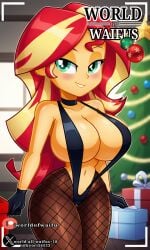 equestria_girls mlp_g4 my_little_pony mylittlepony santa_claus santa_costume santa_hat sunset_shimmer