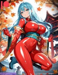 bodysuit breasts female kuriboh_ex_(artist) latex latex_clothing latex_suit oppai rubber rubber_clothing rubber_suit skin_tight turquoise_eyes turquoise_hair