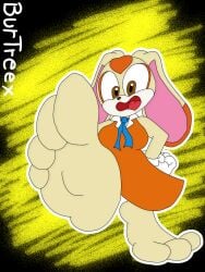 4_toes aged_up anthro big_feet breasts burtreex cream_the_rabbit digital_drawing_(artwork) digital_media_(artwork) dress feet female foot_fetish humanoid_feet looking_at_viewer mobian_(species) orange_dress rabbit rabbit_ears rabbit_girl sega soles sonic_(series) sonic_the_hedgehog_(series) toes young