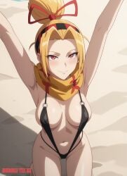 1girl 1girls ai_assisted ai_generated anime anime_style beach big_breasts blonde_female blonde_hair breasts female female_only overlord_(maruyama) sling_bikini tina