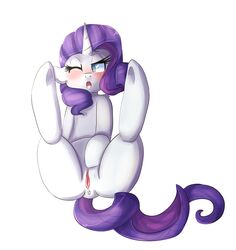 2014 anus blue_eyes blush equine female feral friendship_is_magic hair hi_res horn mammal mane moan my_little_pony oddends one_eye_closed open_mouth plain_background presenting presenting_pussy purple_hair pussy rarity_(mlp) shy solo tongue unicorn white_background