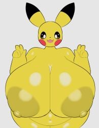 1girls :d adorable big_ass big_breasts big_ears big_hips breasts completely_naked completely_naked_female completely_nude completely_nude_female cute eyes_open female female_focus female_only huge_breasts naked nintendo nude open_eyes open_mouth peace_sign pikachu pokémon_(species) pokemon pokemon_(species) simple_background solo solo_female tha_randomu trandomu white_background yellow_body