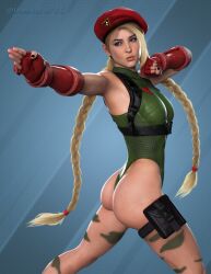 3d 3d_(artwork) ass big_ass big_butt blonde_hair bodysuit cammy_white cosplay costume female female_only hi_res highres iamherefts lara_croft lara_croft_(survivor) long_hair solo solo_focus street_fighter street_fighter_6 thick_thighs thighs tomb_raider tomb_raider_(survivor)