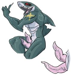 1boy animal_genitalia anthro anthrofied beelzemon_(artist) close-up diphallia diphallism erection fin fish genital_slit male male_only marine markings masculine multi_penis nintendo open_mouth penis pokemon shark sharpedo sitting slit solo video_games