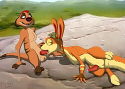 2014 2boys anus balls closed_eyes cum cum_in_mouth cum_inside daxter disney duo erection gay interspecies jak_and_daxter male male_only mammal mcfan meerkat mongoose oral orgasm ottsel penis sex sitting the_lion_king timon yaoi