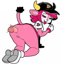 anal anus ass big_butt bovine buffalo_bell duo female gloves hat horn human hypnofood interspecies mammal pink_eyes pussy solo_focus