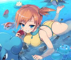 2020 ass azurill blue_eyes blush breasts dat_ass goldeen kasai_shin kasumi_(pokemon) lapras legs looking_at_viewer luvdisc nintendo orange_hair pokemon pokemon_rgby starmie swimsuit togepi