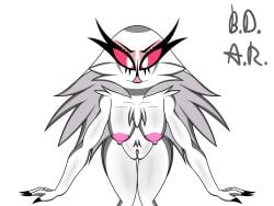 absurd_res animal_humanoid anthro avian avian_demon avian_humanoid b.d.a.r. bird bird_humanoid breasts female fluffy genitals helluva_boss hi_res humanoid looking_at_viewer nipples owl owl_demon owl_humanoid presenting pubes pussy solo stella_(helluva_boss)