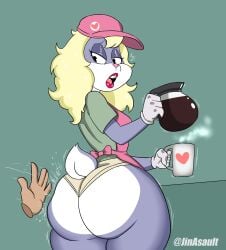 1boy ass ass_focus becky_bunny big_ass blonde_hair bottom_heavy bugs_bunny bunny_tail clothing coffee coffee_mug crossdressing femboy fembugs_bunny floating furry huge_ass jinasault long_hair looking_back looney_tunes male smacking_ass tail warner_brothers