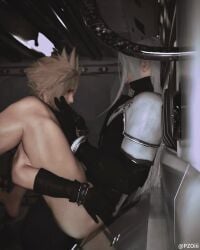 2boys 3d against_wall anal anal_sex ass blonde_hair bottomless clothed cloud_strife cuffs femboy final_fantasy final_fantasy_vii final_fantasy_vii_remake gay gay_sex gloves legs_apart legs_up light-skinned_male long_hair male/male pauldrons pzoiii sephiroth sex silver_hair spiky_hair square_enix tagme thighs villain yaoi