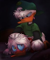 2boys anal anal_sex anthro avian bird brothers cakenoodlepaddy crying disney duck duo forced gay hat huey_duck incest louie_duck male male_only penetration quack_pack rape sibling tears yaoi