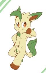 2014 3_toes anthro balls erection fur leafeon male male_only nintendo oob orange_eyes penis pokemon smile solo toes uncut video_games