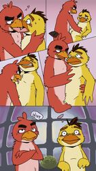 2boys angry_birds avian bird blush chuck_(angry_birds) closed_eyes comic daydream dialogue duo english_text furry furry_only gay heart kissing licking male male_only nude red_(angry_birds) sex slugsdog text tongue tongue_out video_games yaoi