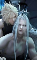 2boys 3d blonde_hair blue_eyes cloud_strife femboy feminine_male final_fantasy final_fantasy_vii final_fantasy_vii_remake gay gay_sex long_hair naked nipples nude pzoiii sephiroth sex sex_from_behind silver_hair spiky_hair square_enix tagme twink yaoi