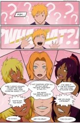 1boy 3girls bad_english bleach comic comic_page dark-skinned_female dark_skin english_text female ichigo_kurosaki male matsumoto_rangiku multiple_girls sakurabuto shihouin_yoruichi text tia_harribel