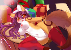 anthro blush bound breasts candy_cane canine christmas female fox hair hat holidays imminent_rape long_hair mammal nipples present_box purple_hair pussy santa_hat solo tears wolflong yellow_eyes