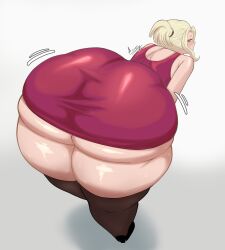 arusen ass_bigger_than_head ass_body ass_shake ass_up bent_over blonde_hair brown_eyes female female_only hair_bun huge_ass huge_butt moodie_(one_piece) one_piece red_dress stockings tight_clothing tight_dress