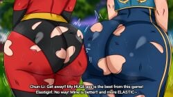 16:9 2girls ass ass_focus ass_to_ass big_ass bubble_ass bubble_butt capcom chun-li chun-li_(fortnite) close-up clothing crossover dat_ass eastern_and_western_character english_text female female_only fortnite helen_parr helen_parr_(fortnite) huge_ass large_ass lower_body mattc-art mature mature_female mature_woman milf mother motion_lines no_panties ripped_clothing skin_tight spandex steam street_fighter superheroine sweat sweatdrop text the_incredibles torn_clothes