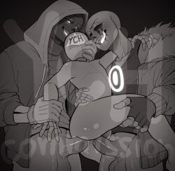 human inkzy123 killer_sans killertale licking_lips monochrome penis penis_in_ass penis_in_pussy sans simple_background skeleton tagme tagme_(character) undertale undertale_au ych