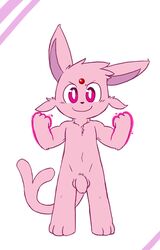 2014 3_toes anthro aura balls eeveelution espeon foreskin fur looking_at_viewer male male_only nintendo oob penis pokémon pokémon_(species) purple_eyes smile solo toes uncut video_games