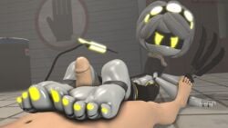 1boy 1female 1girls 1male feet feet_fetish female foot_fetish footjob male murder_drones reverse_footjob robot robot_girl soles tagme theprinceofdarkn3ss v_(murder_drones)