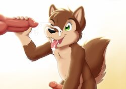 anthro canine canine cum cum_on_face cum_on_tongue cumshot duo erection gay knot male mammal nathan orgasm penis solo_focus tongue wagnermutt young