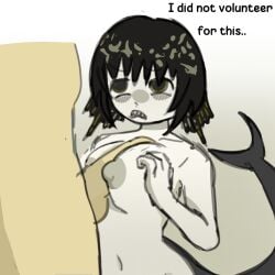 belly_button big_boobs big_nipples bigger_male black_hair blushing blushing_lines boobjob boobs breasts completely_nude hair hidden_face naked naked_female naked_male nipples nude nude_female nude_male penis penis_on_breasts pleco-chan pleco_(fish) pleco_chan pleco_fish pressing_breasts pressing_breasts_together sharp_teeth smaller_female tail uncomfortable yellow_eyes