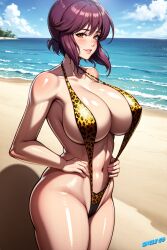 1girls ai_generated asian asian_bimbo asian_female ass big_breasts bikini bimbo blush breasts cyborg female ghost_in_the_shell huge_breasts kusanagi_motoko large_breasts leopard_print leopard_print_bikini leopard_print_sling_bikini light-skinned_female light_skin looking_at_viewer massive_breasts milf posing purple_hair red_eyes self_upload short_hair sling_bikini slingshot_swimsuit smile stable_diffusion unclego wide_hips