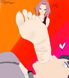 clothing feet feet_licking feet_on_face feet_up female/female female_only foot_fetish foot_on_face foot_play foot_worship hyuuga_hinata love lovers naruto naruto_(series) naruto_shippuden nude_female sakura_haruno soles toes tysonvega worship