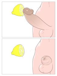 1boy fruit funny lemon meme no_visible_face penis penis_shrinking skinny tailbox testicles thour_(meme) what