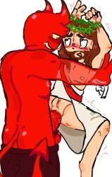 -christianity -religion :3 anal anal_sex artist_request blasphemy blood devil god hairy_balls incest jesus_christ satan tied_hands trembling wet_pussy