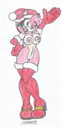 1girls amy_rose big_breasts big_hips boots christmas christmas_hat christmas_outfit exposed_torso footwear furry gloves green_eyes handwear marlon64 naked_boots naked_female naked_gloves naked_hat pink_body pink_fur pink_hair santa_hat smiling_at_viewer sonic_(series) traditional_drawing_(artwork) white_background wink