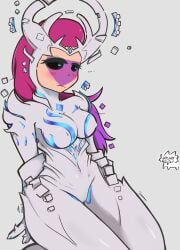armor armored armored_female big_breasts blush blush clothed clothed_female clothing crown cube_queen_(fortnite) empty_eyes facepaint female female_only fortnite fully_clothed fully_clothed_female kerowo looking_forward nipples_bulge pussy_through_clothing solo solo_female thick_thighs