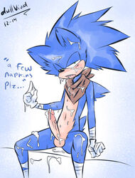 1boy anthro balls blue_arms cum dullvivid hedgehog male male_only mammal masturbation penis sega solo sonic_(series) sonic_boom sonic_the_hedgehog