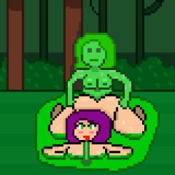 animated futanari girl_on_girl green_slime pixel_animation pixel_art slime