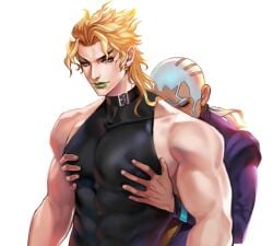 2boys blonde_hair dark-skinned_male dio_brando enrico_pucci gay jojo's_bizarre_adventure light-skinned_male male male/male male_only muscular_male stone_ocean touching_chest yaoi