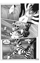 all_fours anthro anubis breasts comic deity doggy_style egyptian english_text equine extro female from_behind mammal mummy nexus nude page_9 penis pussy sex spooo tina_(nexus) undead zebra zoomara zoomara_comics zoorama