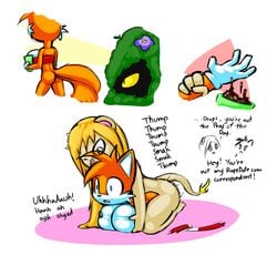 anthro bottomless clothed clothing confusion doomcup_(character) duo english_text female forced fur furry_tail genderswap half-dressed hiding humor male mistaken_identity multiple_tails norithics rape reveal rough_sex sega sex skimpy sonic_(series) sound_effects straight tail tails tailsko text