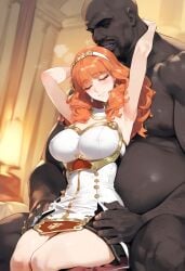 1boy 1girls age_difference ai_generated blush breasts celica_(fire_emblem) dark-skinned_male dark_skin fire_emblem interracial large_breasts medium_hair mrteardrop older_man_and_teenage_girl orange_eyes orange_hair princess royalty teenage_girl teenager uncensored