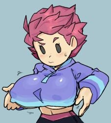 1girls alternate_breast_size artist_request breast_expansion breasts kumatora large_breasts mother_3 pink_hair underboob