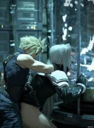 2boys 3d anal anal_sex blonde_hair blurry_background bottomless clothed cloud_strife femboy final_fantasy final_fantasy_vii final_fantasy_vii_remake gay gay_sex gloves hand_behind_back hand_on_neck light-skinned_male long_hair male/male pzoiii sephiroth sex silver_hair spiky_hair square_enix tagme yaoi