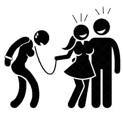 2girls1boy artist_request couple cuckquean leash_pulling petplay pictogram pictographics source_request stick_figure submissive_female