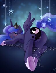 2014 alicorn anus ass blue_eyes blue_fur blue_hair blush cutie_mark equine female friendship_is_magic fur guinefurrie hair horn long_hair mammal my_little_pony princess_luna_(mlp) pussy pussy_juice snowflake solo wings